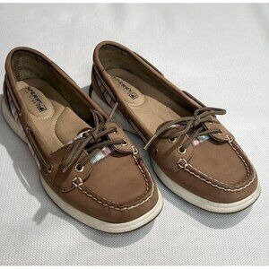 Sperry Womenss Top Sider Anglefish Boat Shoes Sz 5.5 Tan Leather Casual Preppy